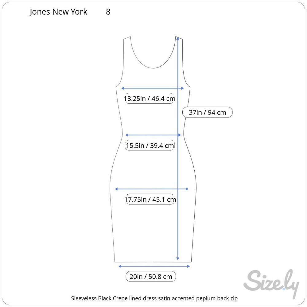 Jones New York Black Sleeveless Lined Dress Satin Stripe Peplum Back Slit Size 8 - Picture 7 of 7